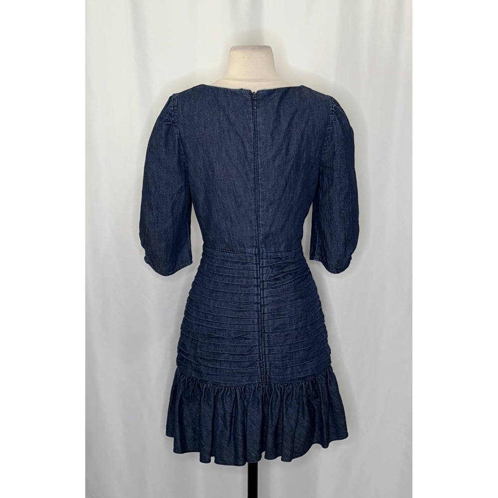TANYA TAYLOR Pansy Dress Blue Denim Pleated Mini Puffed Sleeves Flirty Size 6 - Picture 9 of 16
